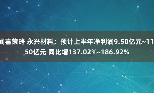 闻喜策略 永兴材料：预计上半年净利润9.50亿元~11.50亿元 同比增137.02%~186.92%